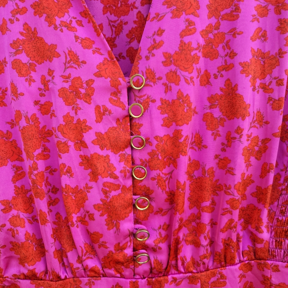 NWOT Zara Satin Effect Pink & Red Floral Print Mini Dress - Women's Medium - Picture 11 of 12